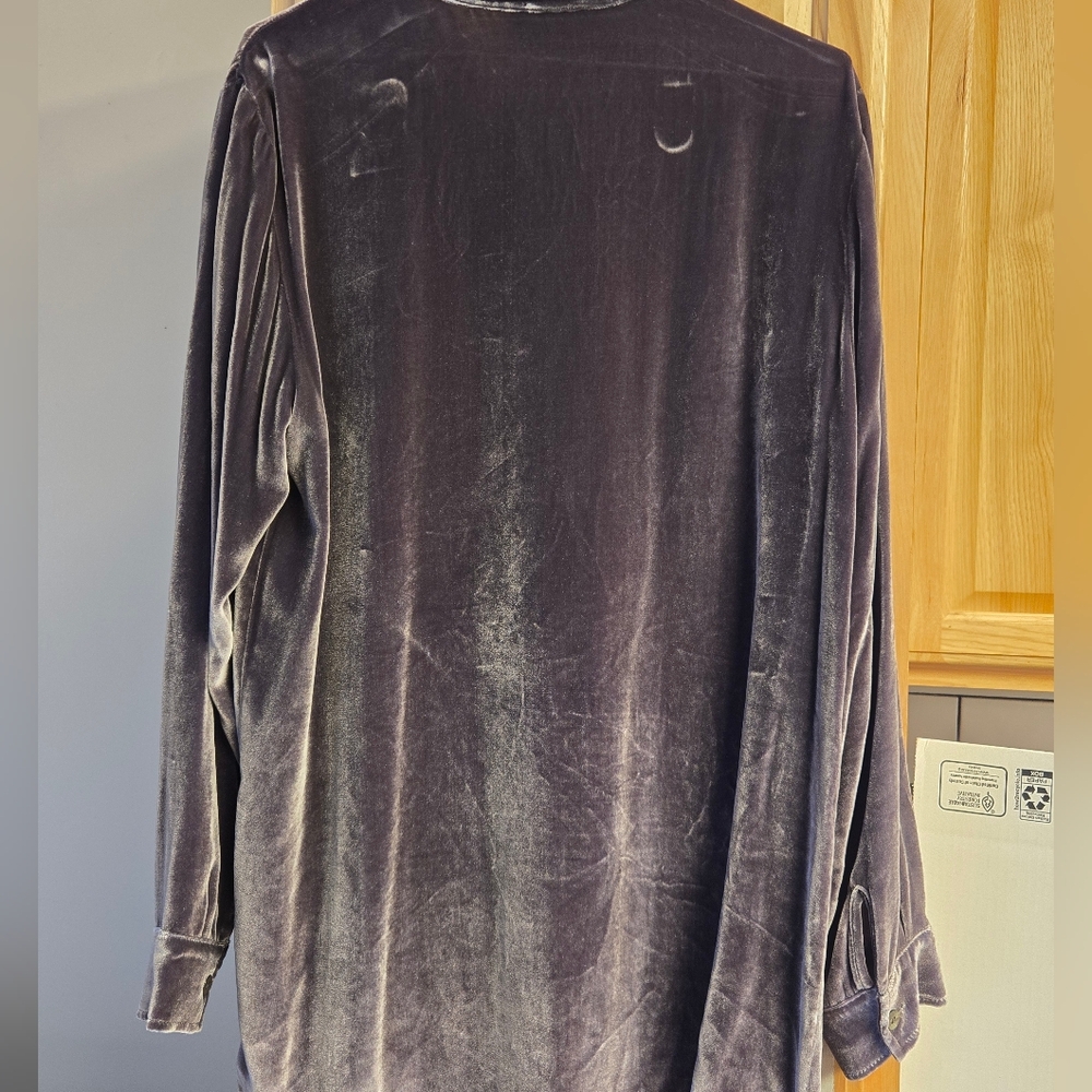 Soft Surroundings Vintage Crushed Velvet Silk Blend Full Zip Blouse Gray S Small - Picture 10 of 12